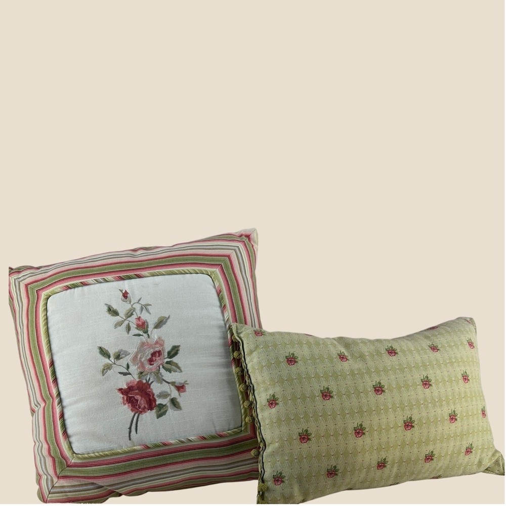 Vintage Romantic Floral‎ Pillow Set Embroidered Cottagecore French Country Decor - Picture 2 of 16